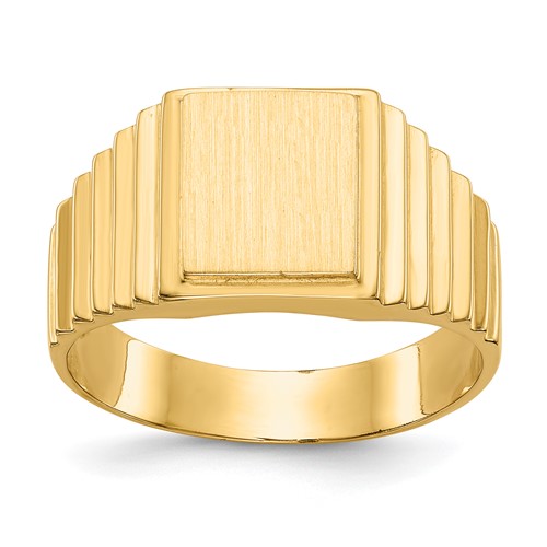 14k gold open back men's signet ring with 8.5x10mm face, showcasing detailed craftsmanship and classic jewelry design.