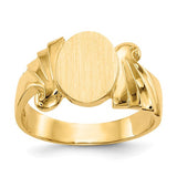 14k gold open back signet ring with 8.5x10mm dimensions, crafted by Solomon Jewelers, showcasing detailed design and craftsmanship.