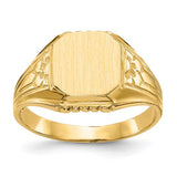 14k gold open back floral signet ring with 9.0x9.0mm design, crafted by Solomon Jewelers, shown from above