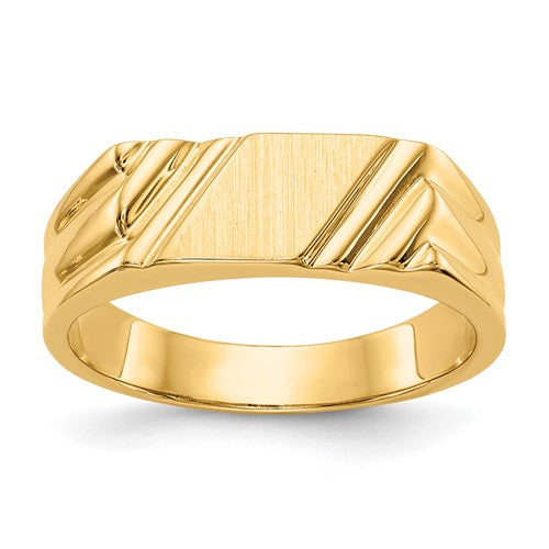 14k gold open back signet ring with 12.0 x 6.0mm face, jewelry ring from Solomon Jewelers, shown from top view.