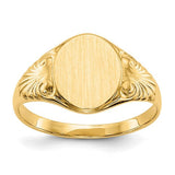 14k gold closed back signet ring with 7.5x10mm dimensions, jewelry ring by Solomon Jewelers, showcasing a smooth, polished surface.