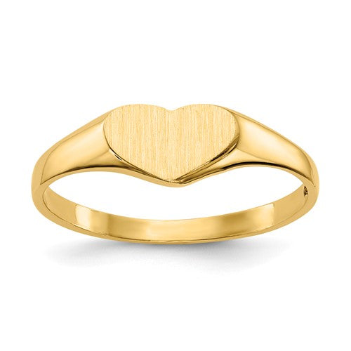 14k gold closed back heart signet ring with 7.5x5.5mm size, jewelry ring from Solomon Jewelers.