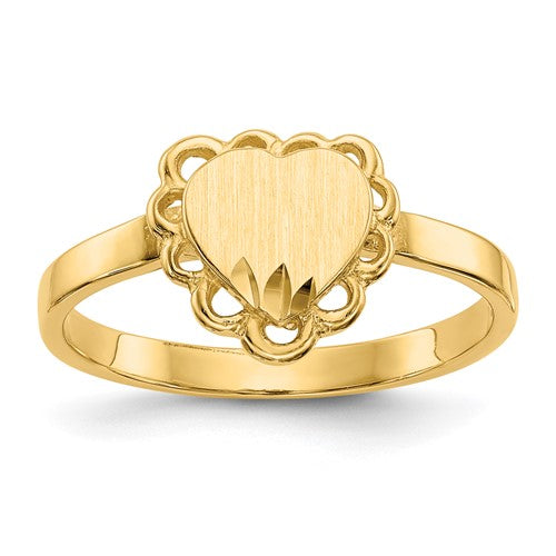 14k gold open back heart signet ring with 7.0x6.5mm design, showcasing fine jewelry craftsmanship.