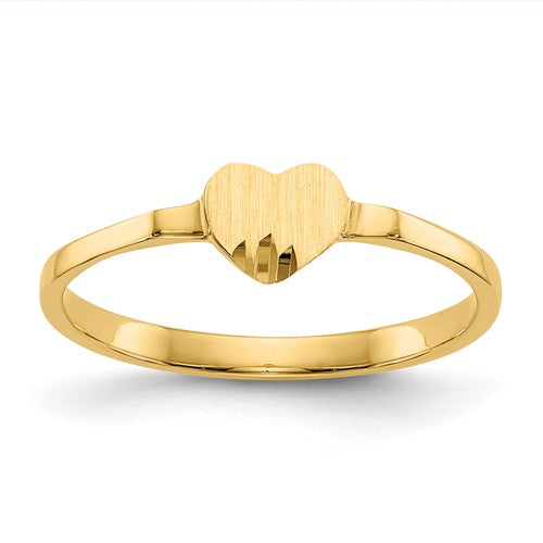 14k gold diamond-cut heart signet ring featuring engraved details, crafted by Solomon Jewelers.