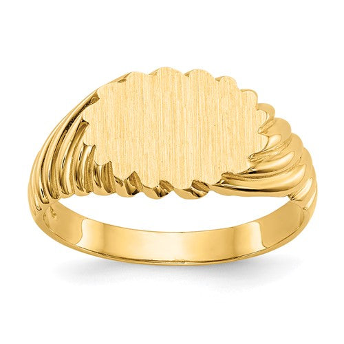 14k gold open back signet ring with 10.0x7.5mm face, featuring a classic jewelry ring design by Solomon Jewelers.