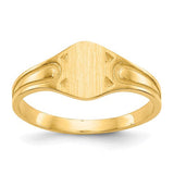 14k gold children's signet ring with a 6.5x4.0mm closed back design, crafted by Solomon Jewelers.