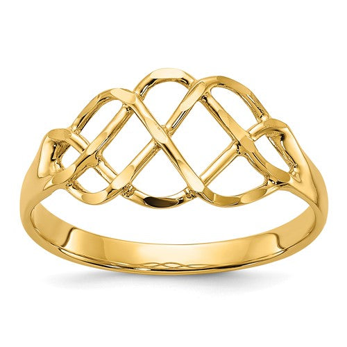 14k gold polished and diamond-cut fancy ring with intricate details, jewelry ring from Solomon Jewelers.