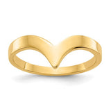 14k polished gold chevron ring from Solomon Jewelers, featuring a sleek V-shaped design in a close-up view.