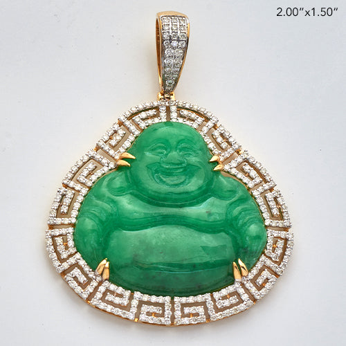 10KY 1.60CTW DIAMOND JADE BUDDHA - GREEK KEY - Solomon Jewelers