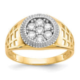 14k white gold men's CZ cluster ring with rhodium finish, featuring sparkling cubic zirconia stones, from Solomon Jewelers.