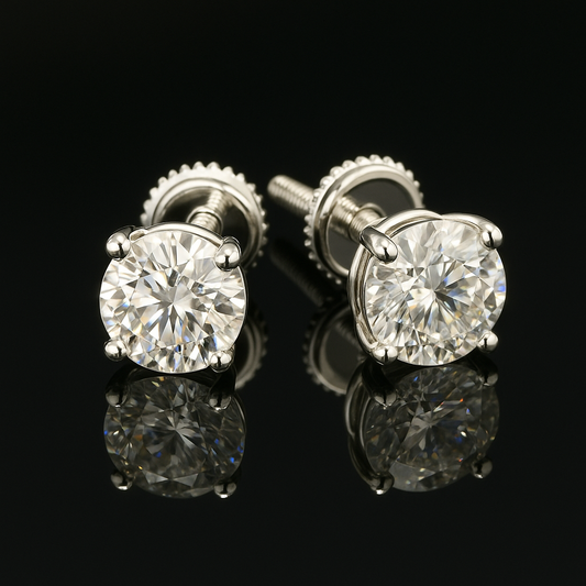 1 Carat Diamond Stud Earrings 14K White Gold with Secure Screw Backs