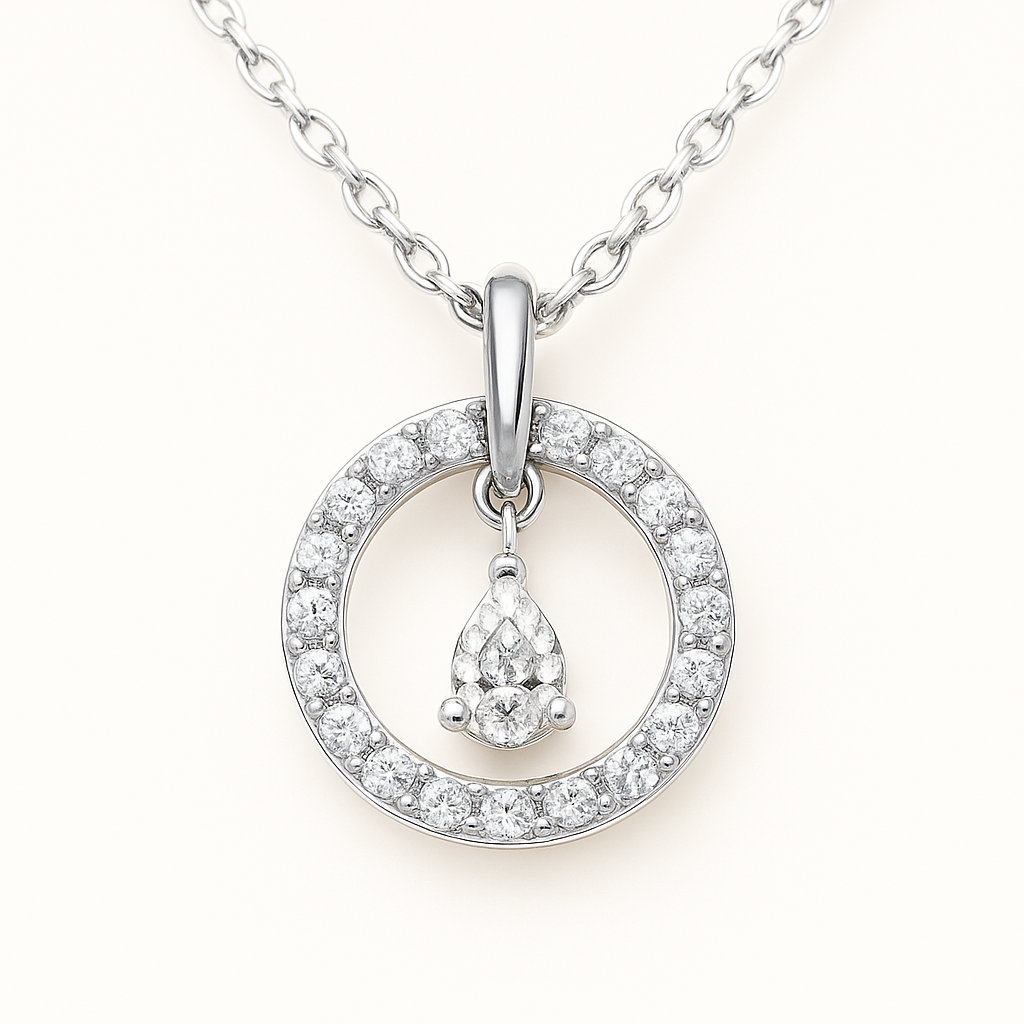 1/4 Ct T.W. Diamond Circle Necklace with Dangling Center Stone in 14k Gold - Solomon Jewelers