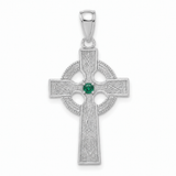 14Karat White Gold Celtic Cross Pendant with Emerald Stone - Custom Order