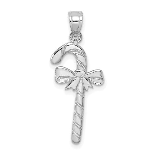 14K white gold solid candy cane pendant with polished finish, designed for gold pendants and charms from Solomon Jewelers.