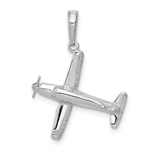 14k-white-gold-3-d-low-wing-airplane-pendant-SolomonJeweler-Wichita-KS-CustomJewelry