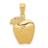 Gold Apple Pendant featuring "Teacher" in 14k gold, stylish jewelry charm from Solomon Jewelers.