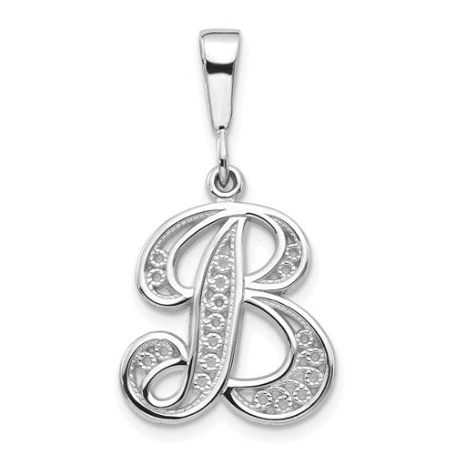 14kw-white-gold-solid-polished-script-filigree-letter-b-initial-pendant-SolomonJeweler-Wichita-KS-CustomJewelry