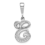 14kw-white-gold-solid-polished-script-filigree-letter-e-initial-pendant-SolomonJeweler-Wichita-KS-CustomJewelry
