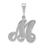 14kw-white-gold-solid-polished-script-filigree-letter-m-initial-pendant-SolomonJeweler-Wichita-KS-CustomJewelry