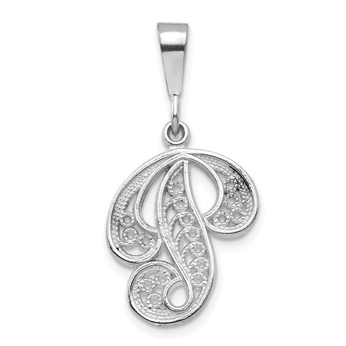 14kw-white-gold-solid-polished-script-filigree-letter-p-initial-pendant-SolomonJeweler-Wichita-KS-CustomJewelry