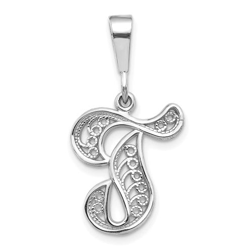 14kw-white-gold-solid-polished-script-filigree-letter-t-initial-pendant-SolomonJeweler-Wichita-KS-CustomJewelry