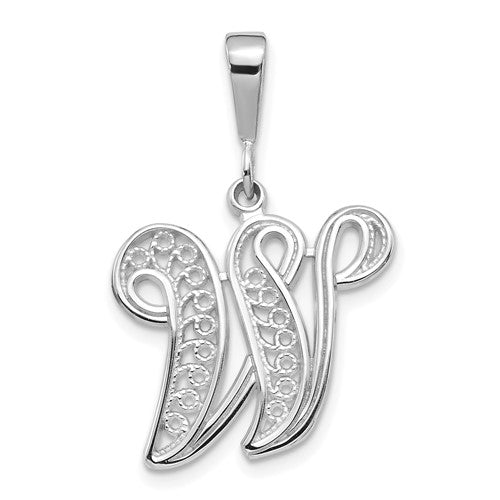 14kw-white-gold-solid-polished-script-filigree-letter-w-initial-pendant-SolomonJeweler-Wichita-KS-CustomJewelry