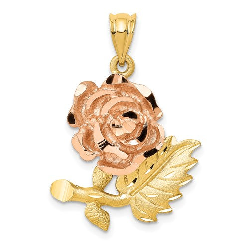 14k-two-tone-solid-satin-diamond-cut-flower-pendant-SolomonJeweler-Wichita-KS-CustomJewelry