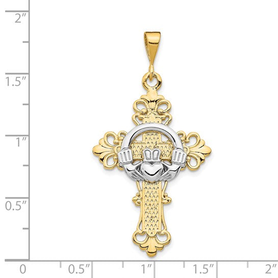 14Karat Two-Tone Claddagh Cross Pendant