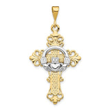14k-two-tone-claddagh-cross-pendant-SolomonJeweler-Wichita-KS-CustomJewelry