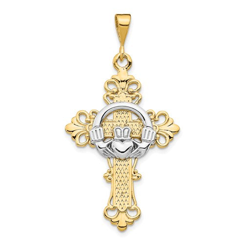 14k-two-tone-claddagh-cross-pendant-SolomonJeweler-Wichita-KS-CustomJewelry