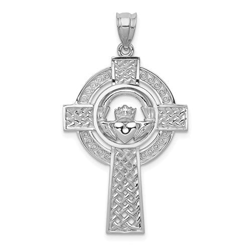 14k-white-gold-celtic-claddagh-cross-pendant-SolomonJeweler-Wichita-KS-CustomJewelry