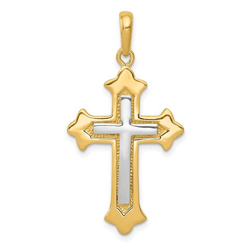 14k-two-tone-fleur-de-lis-cross-pendant-SolomonJeweler-Wichita-KS-CustomJewelry