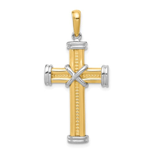 14k-two-tone-fancy-cross-pendant-SolomonJeweler-Wichita-KS-CustomJewelry