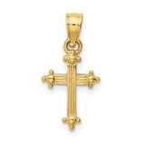 14k gold small cross charm pendant featuring a delicate design, perfect for jewelry making or as a religious accessory.