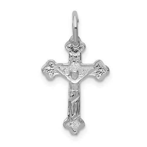 14k-white-gold-satin-diamond-cut-crucifix-charm-SolomonJeweler-Wichita-KS-CustomJewelry