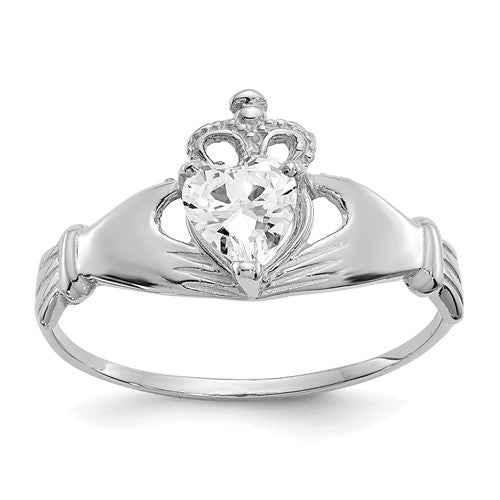 14k-white-gold-cz-april-birthstone-claddagh-heart-ring-SolomonJeweler-Wichita-KS-CustomJewelry