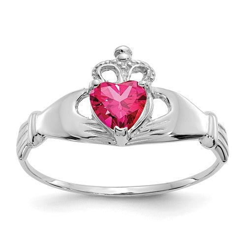 14k-white-gold-cz-july-birthstone-claddagh-heart-ring-SolomonJeweler-Wichita-KS-CustomJewelry
