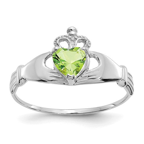 14k-white-gold-cz-august-birthstone-claddagh-heart-ring-SolomonJeweler-Wichita-KS-CustomJewelry