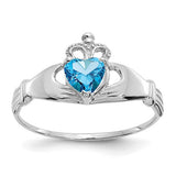 14k white gold CZ December birthstone Claddagh heart ring, elegant jewelry with detailed design and sparkling gemstone.