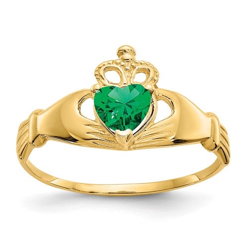 14k-cz-may-birthstone-claddagh-heart-ring-SolomonJeweler-Wichita-KS-CustomJewelry