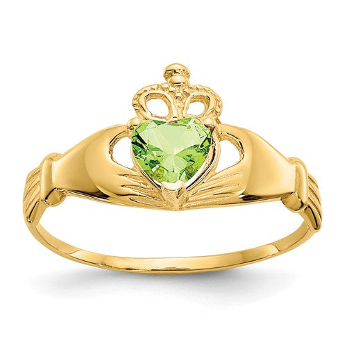 14k-cz-august-birthstone-claddagh-heart-ring-SolomonJeweler-Wichita-KS-CustomJewelry