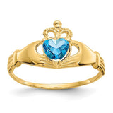 14k gold CZ December birthstone Claddagh heart ring with intricate design, featuring sparkling gemstone and detailed craftsmanship.