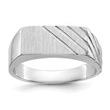 14k white gold men's signet ring with open back, 16.5x7.5mm size, featuring a classic design and polished finish.