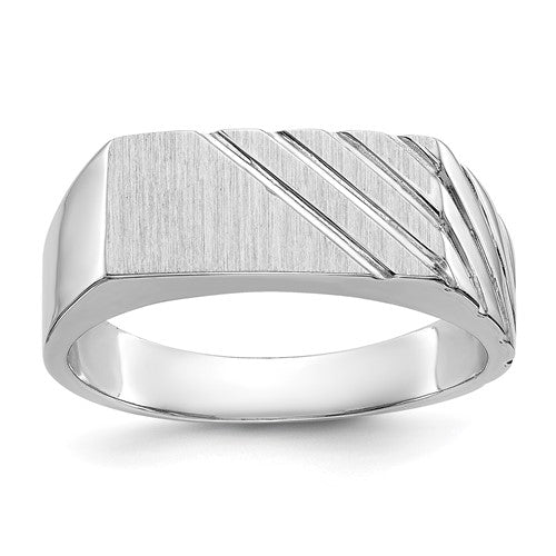 14k white gold men's signet ring with open back, 16.5x7.5mm size, featuring a classic design and polished finish.