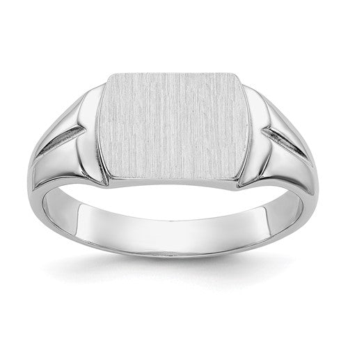 14k white gold signet ring with 10.5x8.0mm closed back, crafted by Solomon Jewelers, displayed on a white background.