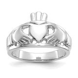14k white gold ladies Claddagh ring featuring heart and crown design, jewelry ring by Solomon Jewelers.