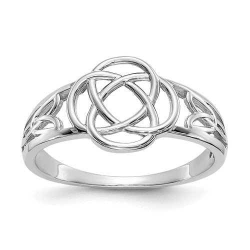 14k white gold Celtic knot ring for ladies, featuring intricate design, from Solomon Jewelers, jewelry ring for women.