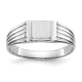 14k white gold child's open back signet ring with 5.25x5.0mm size, featuring a polished finish and engraved design.