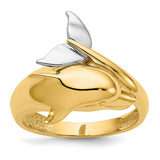 14k two-tone polished dolphin ring featuring a sleek design, crafted by Solomon Jewelers, showcasing fine jewelry craftsmanship.
