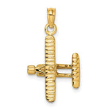 14k-3-d-bi-plane-with-ribbed-wings-charm-SolomonJeweler-Wichita-KS-CustomJewelry